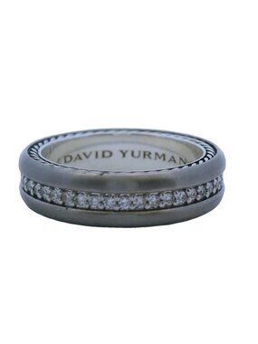 David Yurman 925 Sterling Silver Titanium Diamond Streamline Band Ring Size 9.5